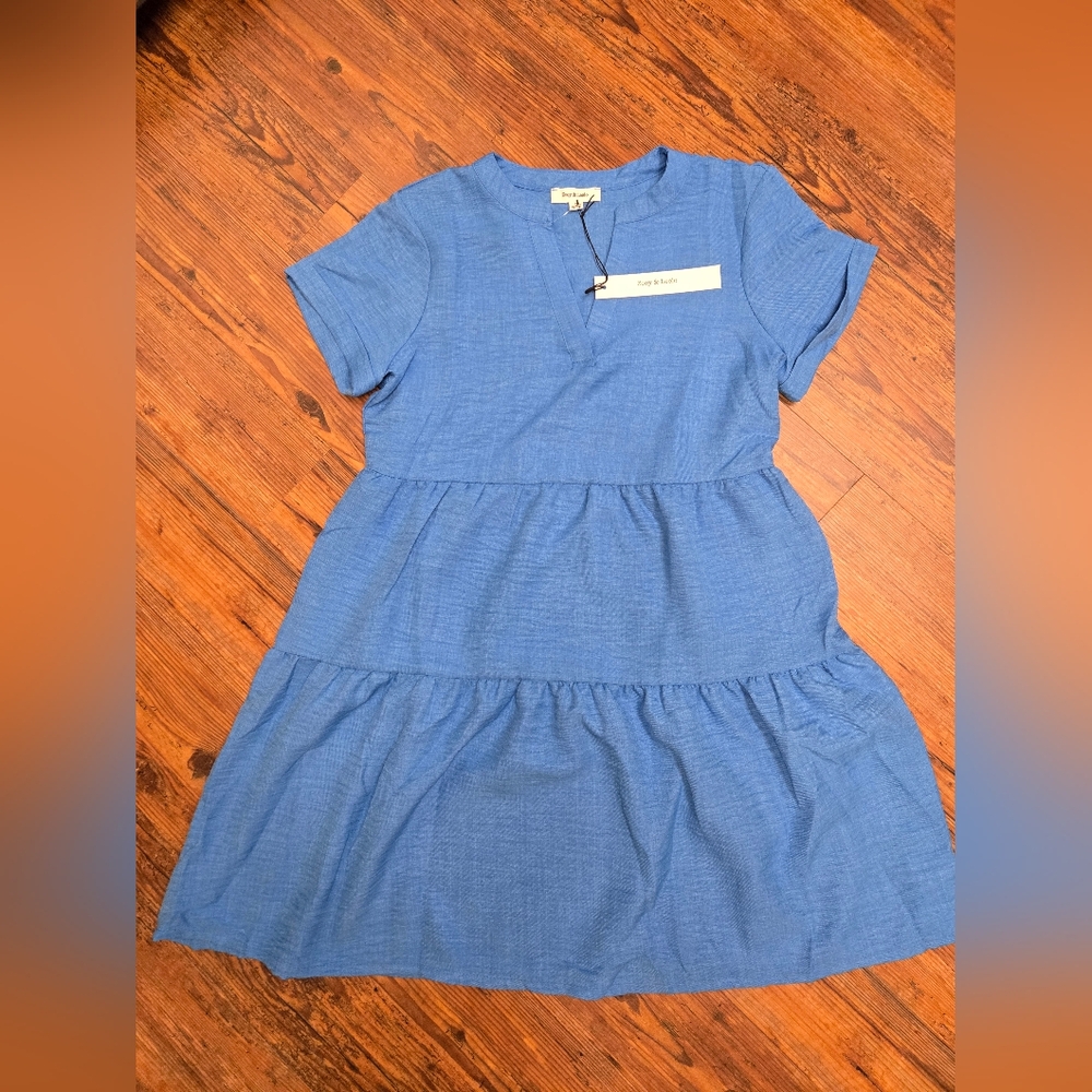 Zoey and Leelo Blue tiered dress nwt M beautiful cool vacay beach summer